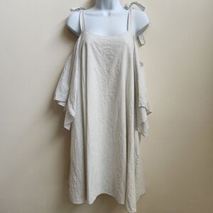 Halston Heritage Dress Women's L Tan Cold Shoulder Tied A-Line Coastal Boho Chic